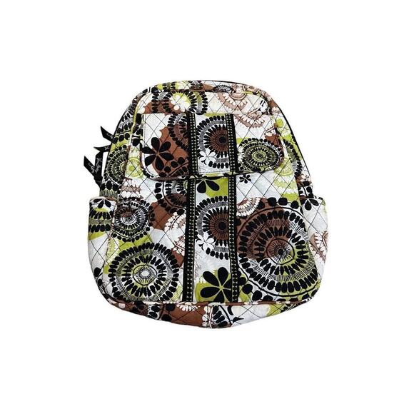 Vera Bradley Quilted Backpack Floral Zipper Pockets Green & Brown - Picture 1 of 13